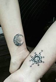 personality sun and moon combined couple tattoo pattern