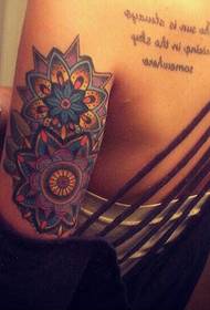 beauty arm color mandala and back letter tattoo pattern