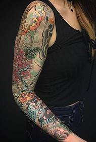 Spartan Warrior Pattern Tattoo on Flower Arm