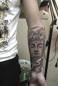 arm old traditional black gray Buddha tattoo pattern
