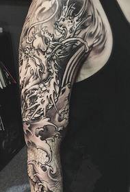 Big classic full black ash dragon tattoo pattern