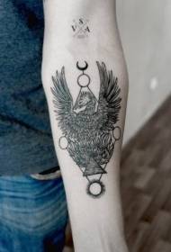 arm black phoenix with geometric tattoo pattern