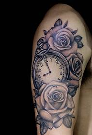 arm European and American clock with roses tattoo pattern