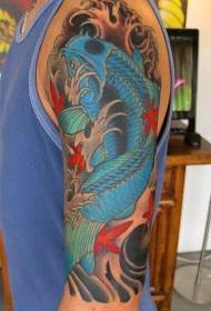 ръка синя кои риба татуировка модел
