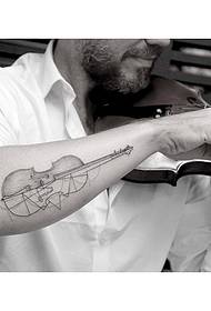 male arm violin personality line combination tattoo pattern
