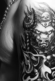 Big classic black and white cow demon tattoo pattern