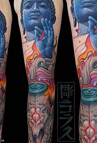 arm Buddha and nine-tailed fox tattoo pattern