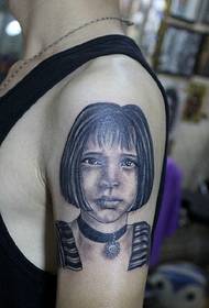 arm with short hair girl portrait tattoo pattern