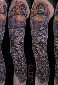 arm painted Buddha and chrysanthemum tattoo pattern