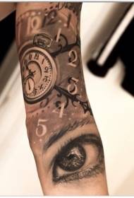 Olho realista e relógio braço tatuagem padrão
