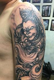 ကြီးမားသောလက်မောင်းကိုယ်ရည်ကိုယ်သွေးအနက်ရောင်မီးခိုးရောင် Totem တက်တူးထိုးတက်တူးထိုးချောမော 14635 အပြည့် - လူနှင့်တူသောလက်မောင်းကိုမကောင်းသောနဂါး Tattoo ပုံစံ