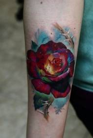 värikäs realistinen ruusu käsi tatuointi malli