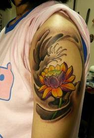 arm outer color lotus tattoo pattern is very beautiful