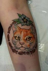 arm red cat head and flower tattoo pattern