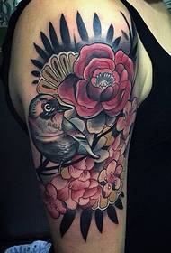 Rose bird tattoo pattern