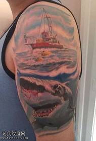 arm shark ship tattoo pattern