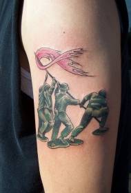 three soldiers painted tattoo designs on the arm