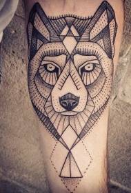 Itim na geometric style point ng pattern ng tattoo ng lobo na ulo sa braso