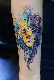 colorful arm watercolor lion tattoo pattern