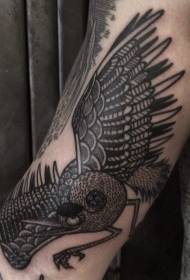 detailed black bird arm tattoo pattern