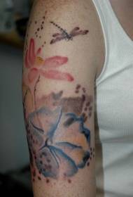 акварэльны малюнак лотаса і лотаса, малюнак татуіроўкі на руцэ чэрапа