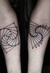 Interesting geometric pattern spelled arm couple tattoo pattern