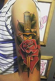 stabbed rose, arm dagger rose painted tattoo pattern