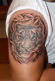 big tiger avatar and leaves Tattoo pattern