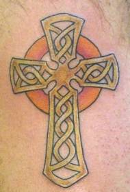 Motif de tatouage croix doré combinaison noeud celtique