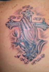 Cruce cu model de tatuaj de viță de mână rugăciune