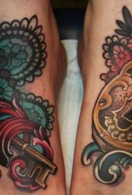 Foot color wonderful golden lock with key tattoo picture