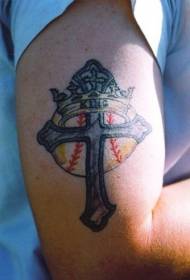 Big arm crown cross color tattoo pattern