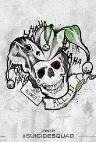 Manoscritto del tatuaggio del cranio astratto divertente prepotente schizzo creativo nero grigio