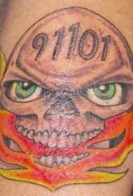 Arm colored burning skull tattoo pattern