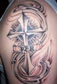 Крст у вртложном меморијском узорку тетоваже