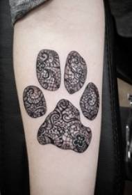 Girl arm on black line sketch lace element cute dog claw tattoo picture