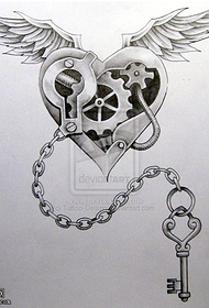 Mechanical key lock wings tattoo manuscript picture