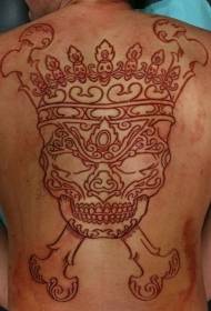 Back cut meat skull crown bone tattoo pattern