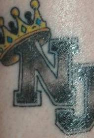 New Jersey letter and crown tattoo pattern