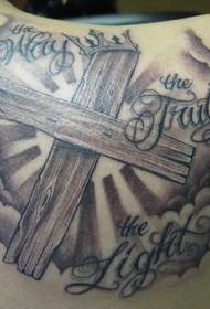 Wooden cross tattoo pattern with a crown
