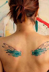 Женски гръб акварелни крила татуировка модел