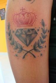 Laurel branch crown and diamond tattoo pattern