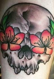 Boys thighs painted watercolor sketches beautiful flowers skull tattoo pictures