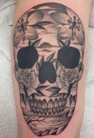 Fekete kőris és virág tetoválás minta