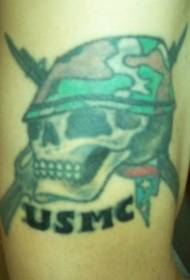 Waist side color US Marine Corps skull tattoo pictures
