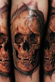 Arm realistic style color bloody ancient skull tattoo pattern