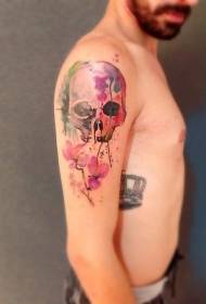 Shoulder watercolor painted skull tattoo pattern