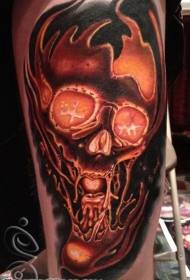 Arm colored burning skull and candle tattoo pattern