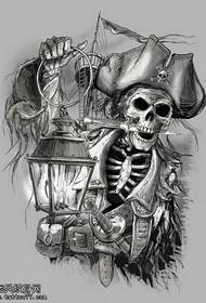 Manuscript western pirate skull tattoo pattern