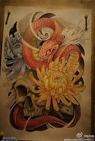 Spalvotos tradicinės python bijūnų gėlių tatuiruotės rankraštinis paveikslėlis